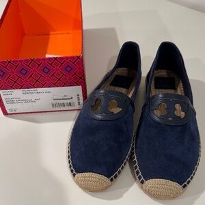 NWT Tory Burch Navy Suede Espadrille Sz 10.5